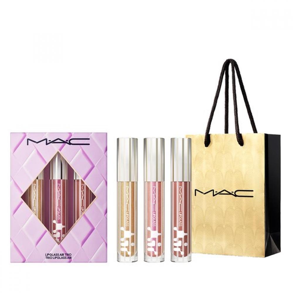 M.a.c Holiday Lipglass Air Trio + Holiday Shopping Bag LIPGLASS AIR TRIO