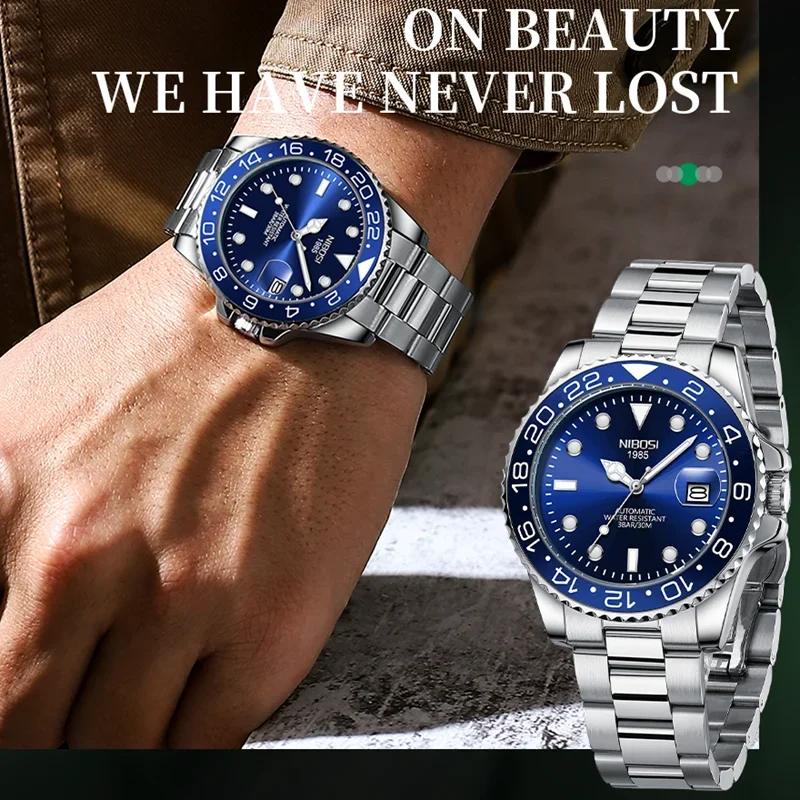 NIBOSI Luxury Mens Watches Stainless Steel Date Military Fashion Luminous Waterproof Quartz Wristwatches