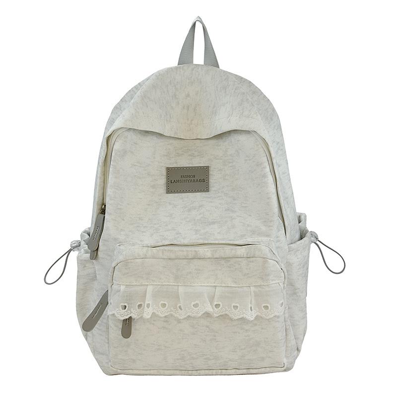 Schoolbag Light Grey Texture Fashion Lace Backpack Women's Simple Gentle Large Capacity Middle and High School Student Versatile School Bag