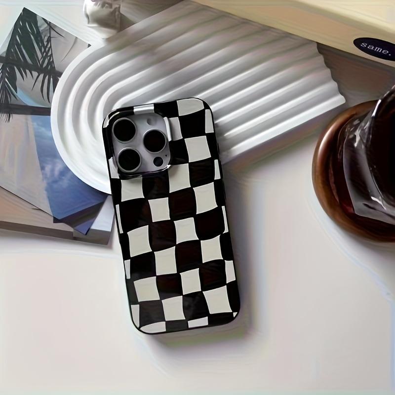 Black and White Checkered Large Hole Jelly Phone Case Suitable for iPhone 17 16 15 14 13 12 11 Pro/Max/Plus Anti Drop