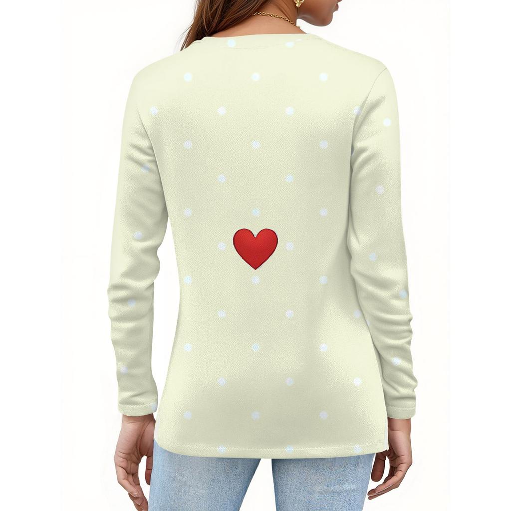 Women's Fashion Hem Slit Casual Floral Print Round Neck Long Sleeve Top