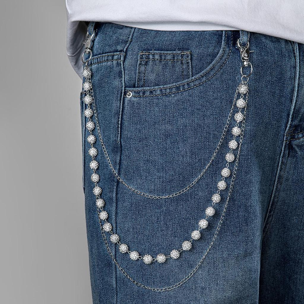 European & American Fashion Rhinestone Waist Chain - Hip Hop Punk Style Jeans Chain In Red & Black, Versatile Decorative Accessory for Women