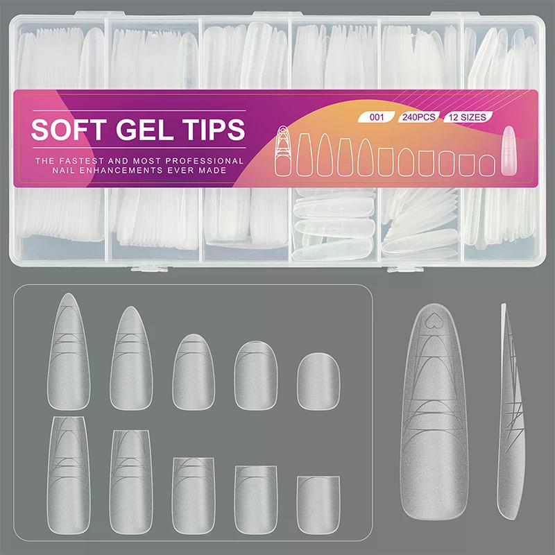 240pcs Ultra-Thin Double-Sided Fake Nails With Auxiliary Line No-Trace Nail Tips Clear Extension False Nails DIY