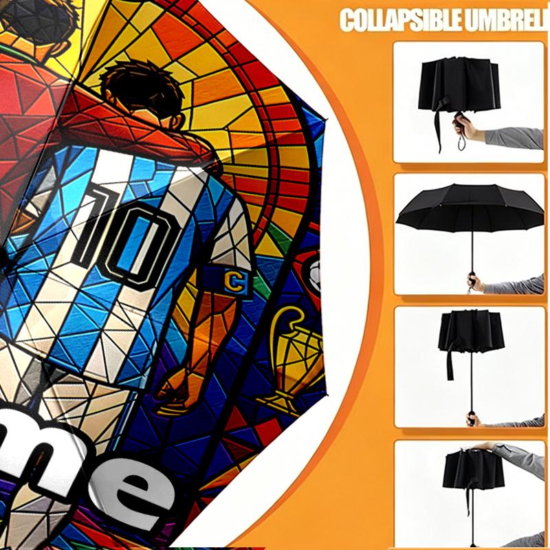 Custom Name Personalized Lionel Messi Print Umbrella, Auto Open Close, 8‑Rib Sturdy Frame, Commute Camping Hiking Use, Birthday Gift