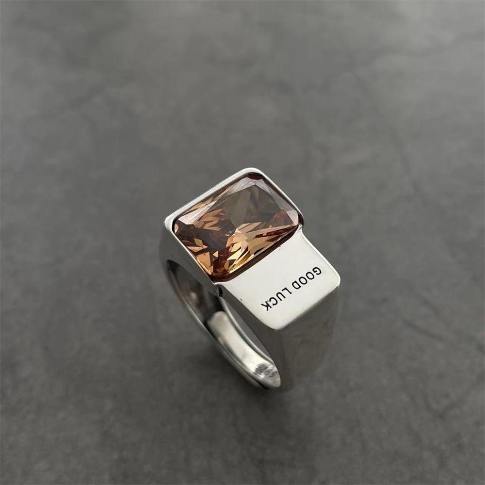 Lucky Yellow Diamond Square Diamond Ring's Design Light Luxury Individual Cold Wind Live Mouth Jewelry
