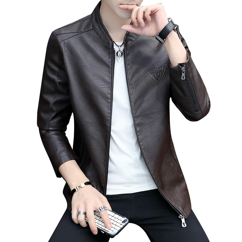 Hot Sale Autumn and Winter New Men's Inverted Triangle Casual Fashion Stand-Up Collar Fleece Leather Jacket Thickened Jacket