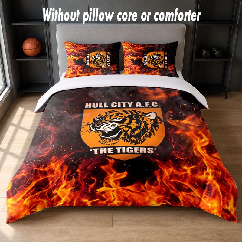 Hull City Fußball Design Bett Bettwäsche Set 1 Bettbezug + 2 Kissenbezüge Weich Atmungsaktiv Haushalt Bettwäsche