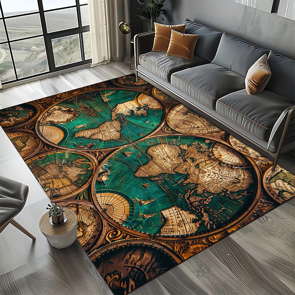 27 Style Retro Marine Nautical Chart Compass Map Carpet Rug for Home Living Room Bedroom Sofa Doormat Decor,Non-slip Floor Mat