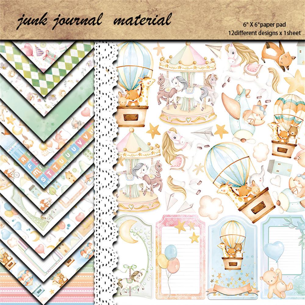 12 Sheets Retro Dreamy Childhood Journal Collage Material Paper & DIY Stickers