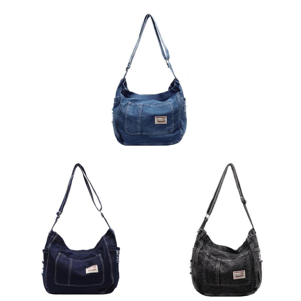 Denim Student Satchel Bag With Large Capacity For Daily Use
