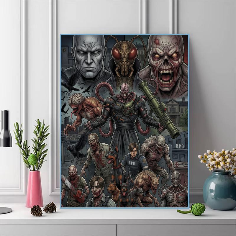 Resident Evil Monster & Survival Art Set Pattern 3pcs 100% Round Full Drill 5D DIY Diamond Painting Embroidery Cross Stitch Rhinestone Décor