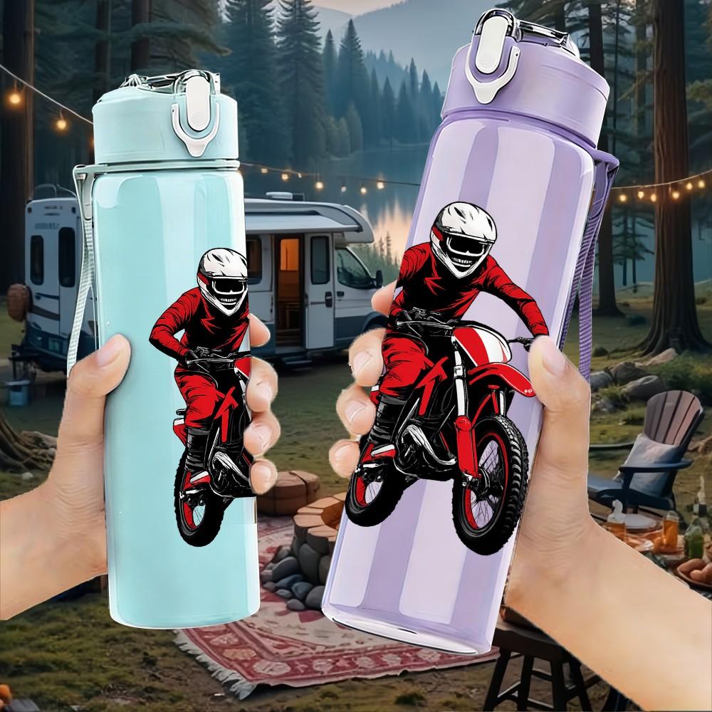 1PC Mountain Biker Silhouette 750ml Color Plastic Sports Water Bottle Leakproof Flip Straw Lid Suitable for Sports Office Home Use