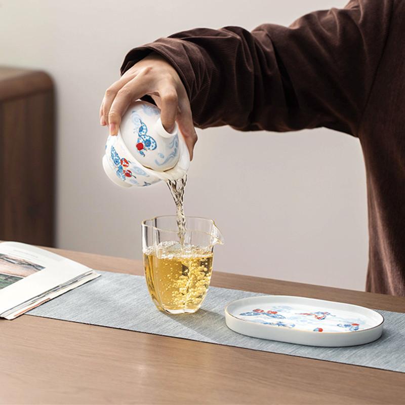 Chinese Retro Ceramic Gaiwan Handmade Tea Tureen Teacup Household Porcelain Tea Bowl Travel Portable Tea Set Accessories 130ml