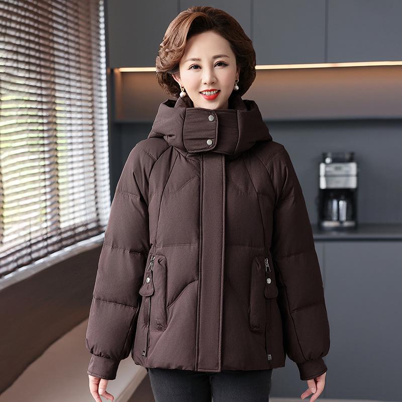 Stylish Hooded White Duck Down Jacket for Middle-Aged Women and Grandmothers
