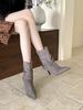 Autumn and Winter New Pointed Thin Heel High Heel Temperament Thin French Fashion Sexy Beautiful Women's Short Boots