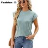 Letní dámské tričko Nové Jednobarevné Kulatý výstřih Volné Krátký rukáv Topy