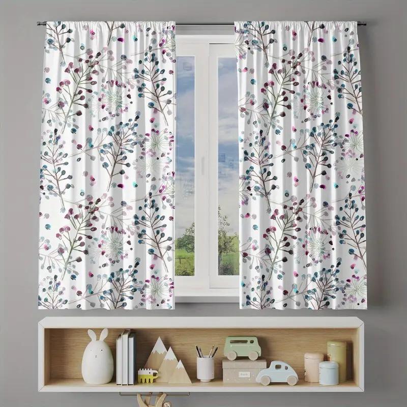 

Set Of 2 Boho Watercolor Berry Curtain Modern Design Polyester Living Room Bedroom Decor Home Style Semi Sheer For Great Made With Rod Pocket W100*H70(CM)-Hooks&1PCS
