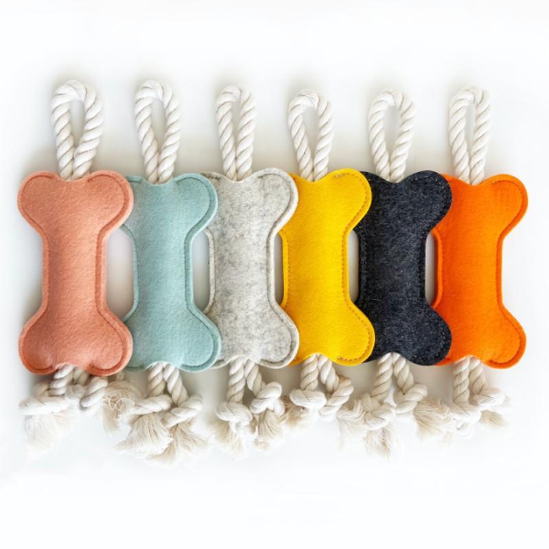 Durable Felt Bone Rope Dog Toy, Interactive Tug-of-War Pet Chew Toy for Puppy, Teething Toy for Small Medium Dogs