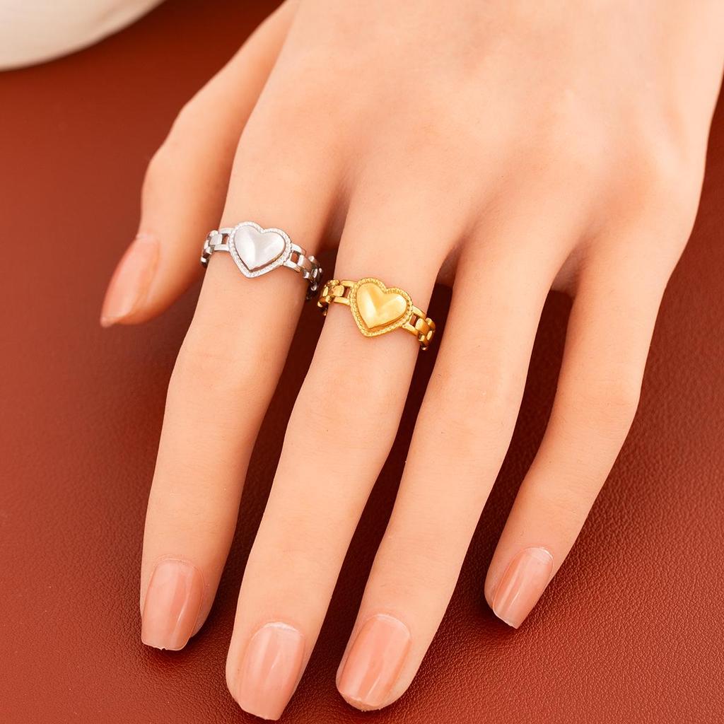 Heart-Shaped Stainless Steel Open Ring - Titanium Steel Colorfast Jewelry