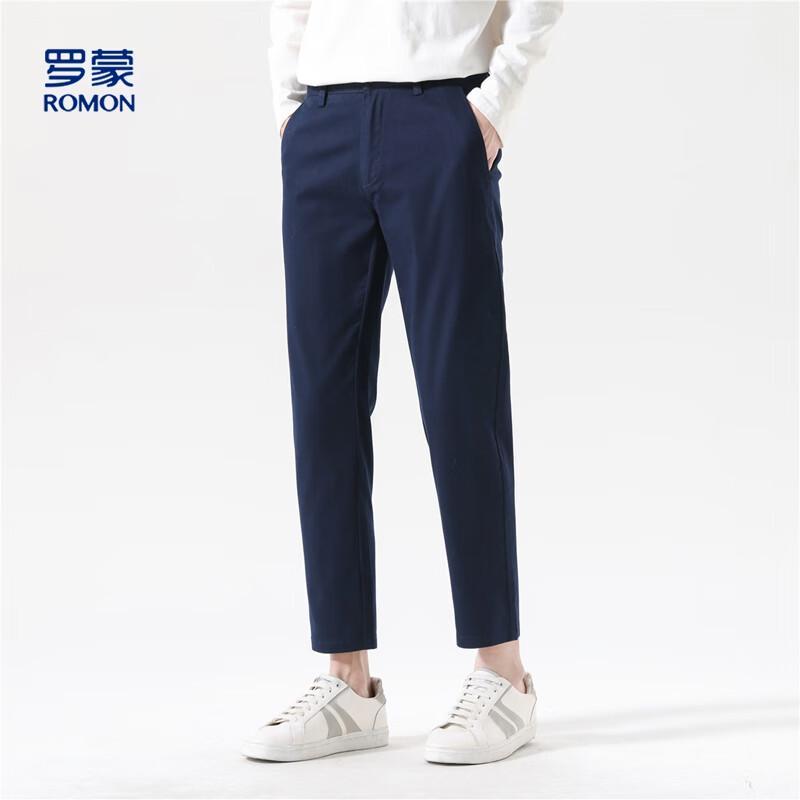 Luomeng Men s Cotton Blend Straight-Leg Casual Cropped Pants 35