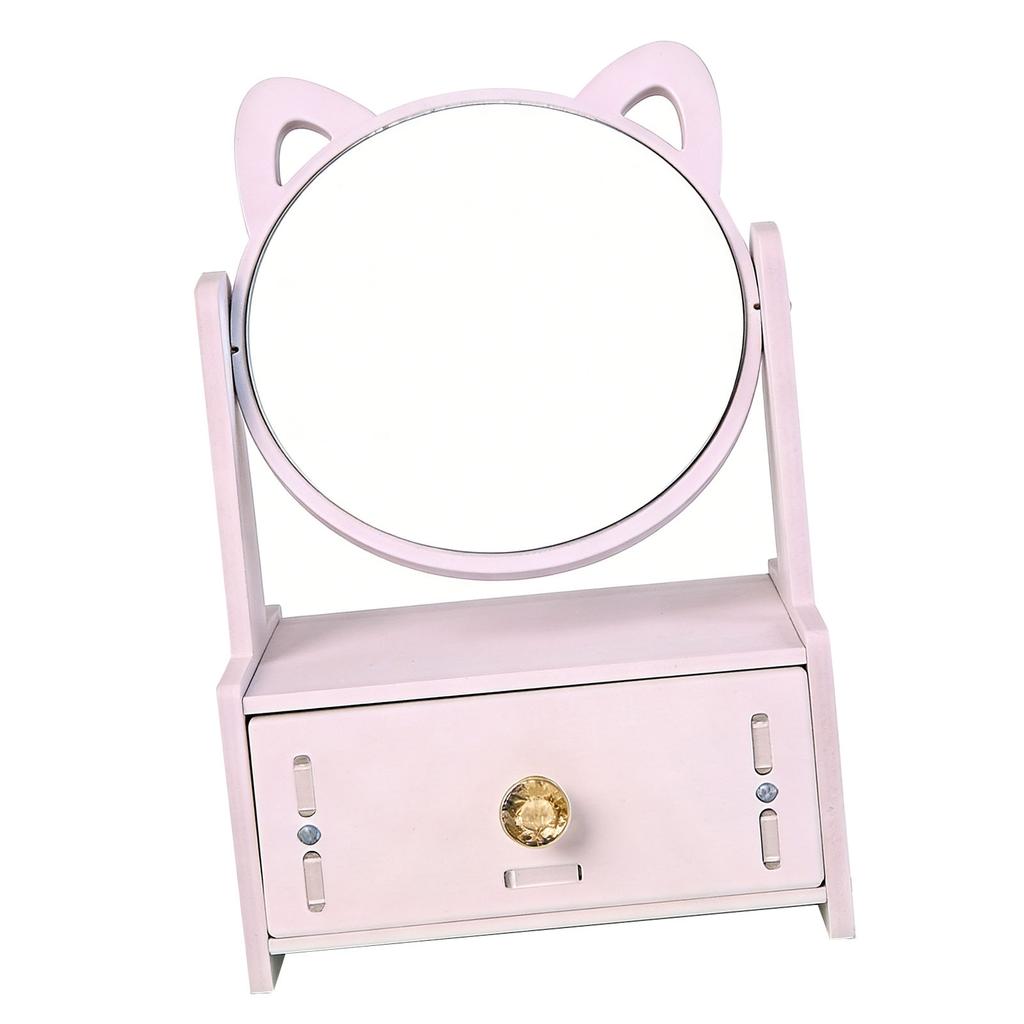Specchio da Trucco con Cassetto Specchio Cosmetico Rotondo Organizer per Gioielli Multifunzionale per Piano del Mobiletto Singolo