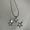 Black Star Pendant Necklace Exquisite Punk Double Star Clavicle Chain Unique Choker Jewelry Hip Hop Earring Eye Catching