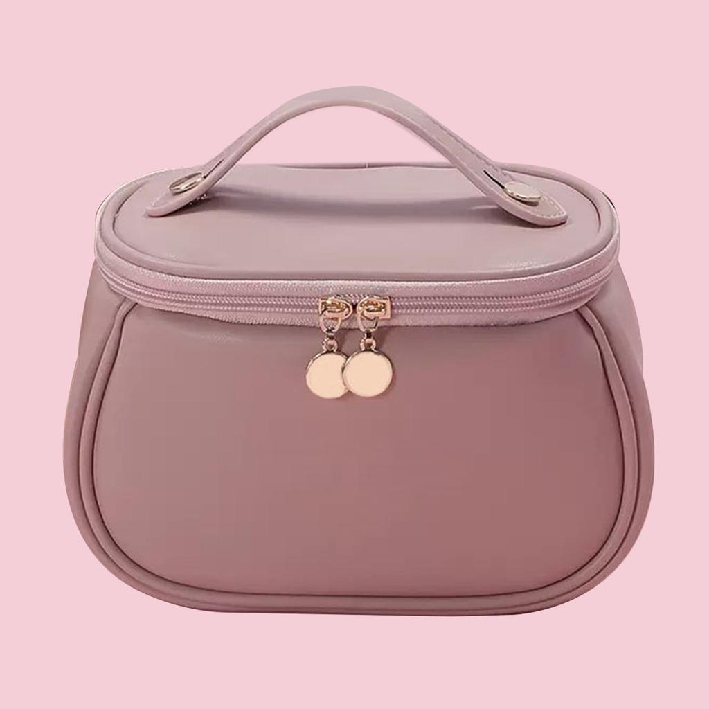 Tragbare Make-up-Tasche Damen Niedliche PU-Leder Kosmetiktaschen Große Kulturtasche für Teenager-Mädchen Geschenke Reise Rosa