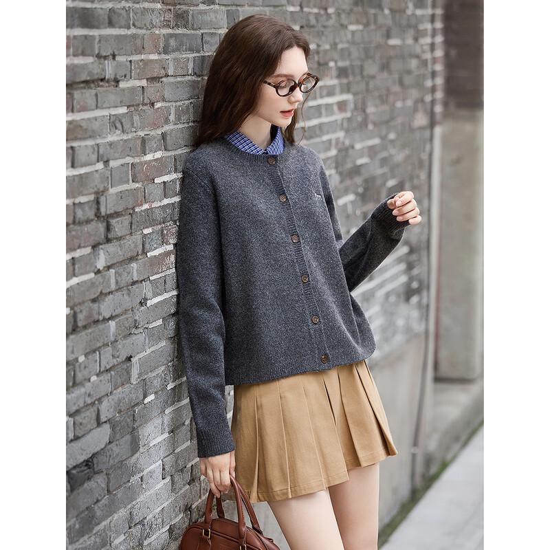 TonLion Women's Round Neck Solid Knit Cardigan