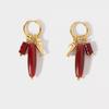 Korean Style Red Agate Gold & Silver Two-Tone Detachable Earrings for Women