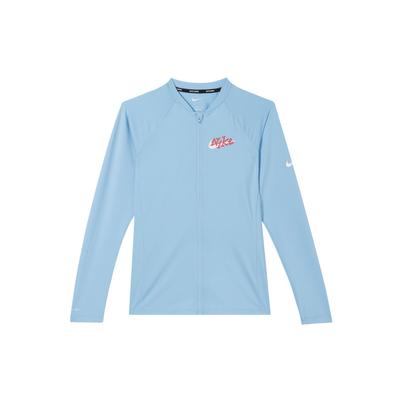 Swim Buchstabenaufdruck Outdoor Lässig Sport Reißverschlusskragen Langarm Atmungsaktiv UV-Schutz Sonnenschutz Damen Tops Wasserblau FZ6336-407