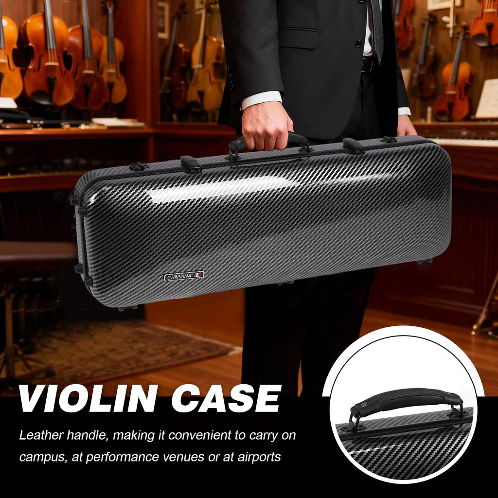 Oblong Shape Violin Protection Box for 4/4 Size with Handle Professional Hard-Shell Violin Case Shoulder Straps for Outdoor Use