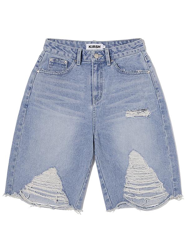 KIRSH Damaged Half Denim Pants [Light Blue]