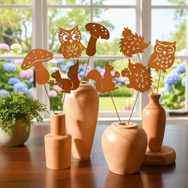 8Pcs Metal Animal for Outside Decorative Garden Stakes Animal Decoration Plant Stakes Metal Art Outside Yard Art
