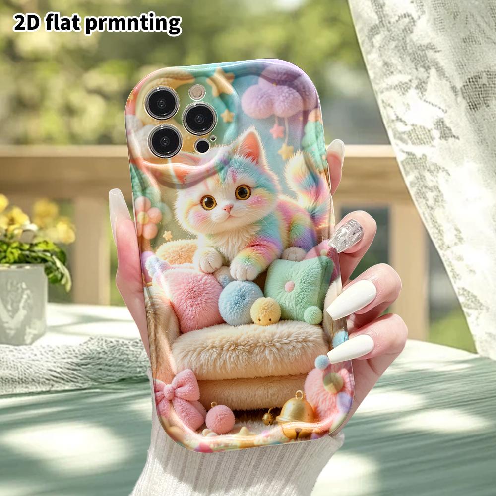 Phone Case: 2D flat, fits iPhone 18 17 16 15 14 13 12 Pro, gradient little cat, perfect Christmas and Halloween holiday gift