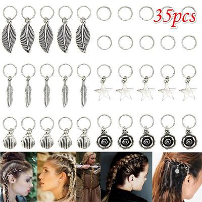 35PCS/SET Dirty Braid Jewelry Ring Hair Buckle Casual Hairpin Metal Round Buckle Pigtail Headdress Leaves Star Hair Accessories Diy Hairpin