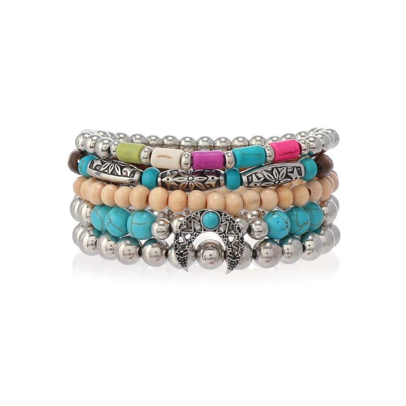 European, American Peace Tree Multi-piece Wooden Bead Beaded Bracelet Retro Simple Men's Personality Stacked Bracelet