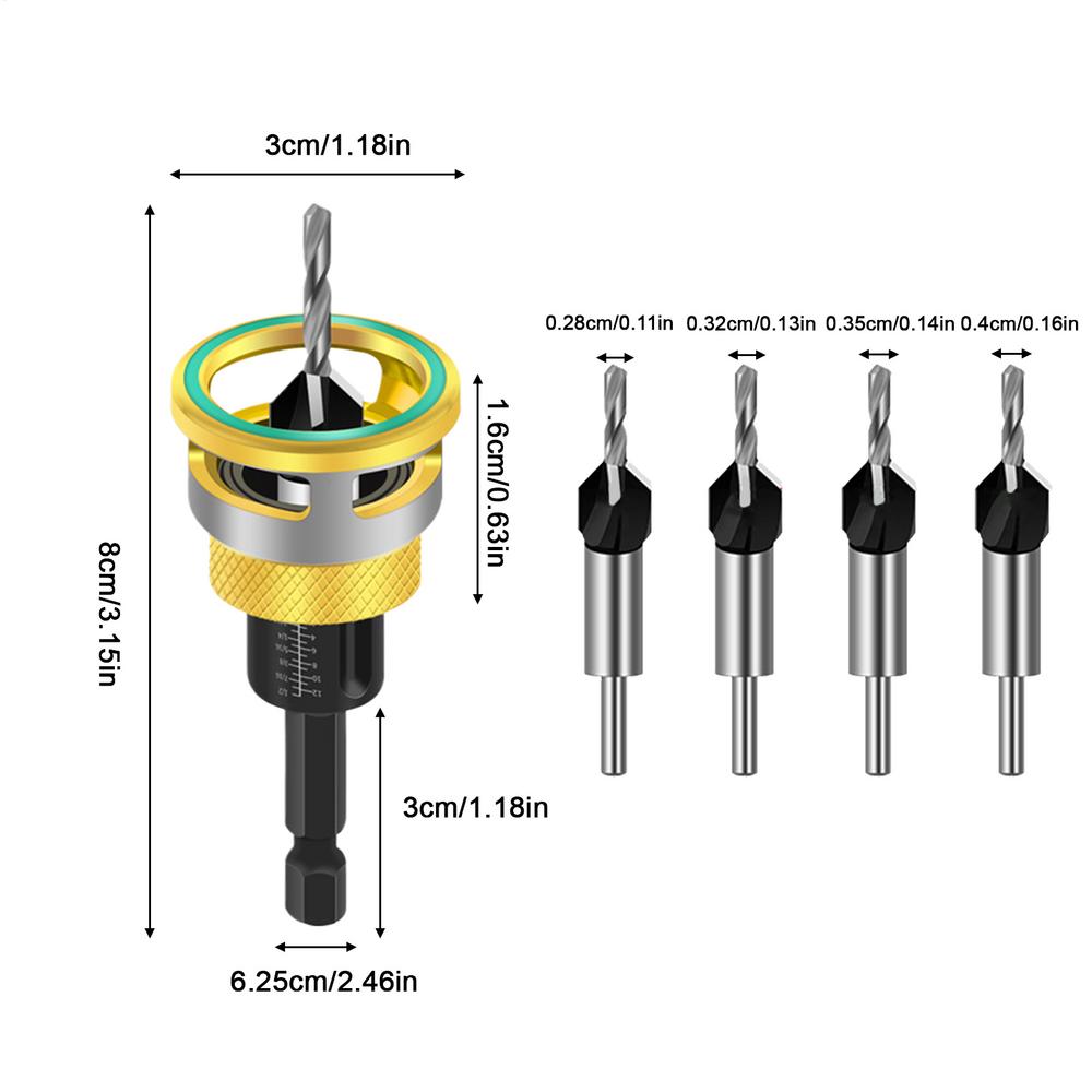 Counterbore With Adjustable Depth Stop 4 Pieces Quick Adjustable Accessories Tool Counter Sink Bit For Woodworking Carpentry
