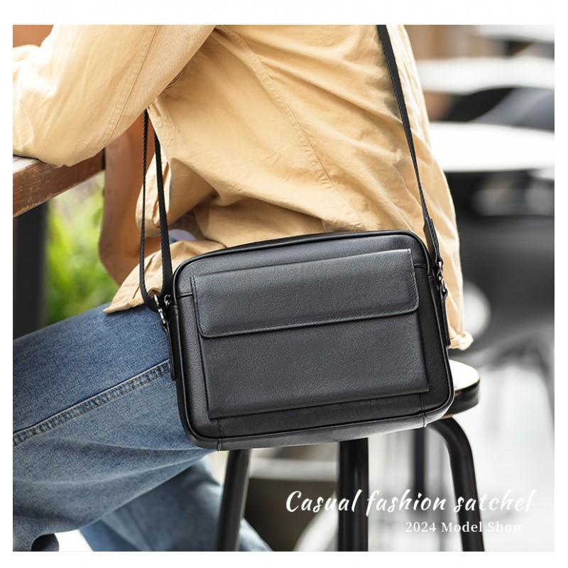 Crossbody Bag Men's Leather Casual Small Shoulder Korean Version Trendy High-end Feeling Top Layer Cowhide