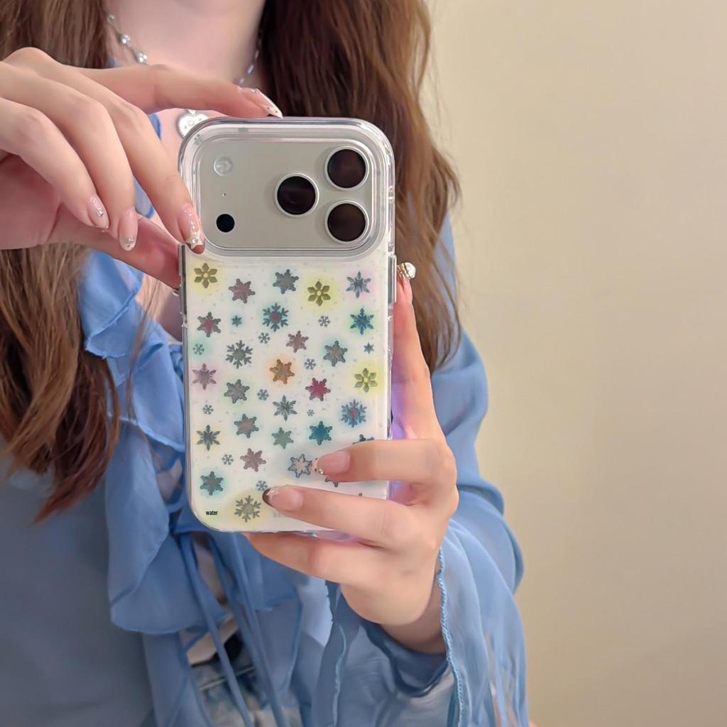 Colorful Snowflakes Full-Screen Protective Case for iPhone 13/14/15/16 Pro Max & Apple 17 Pro - Women's