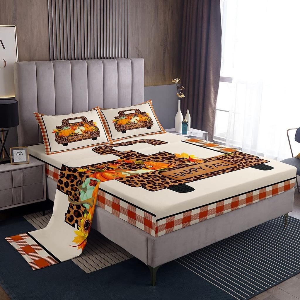 Autumn Harvest Pumpkin Pattern Sheet Four-piece Bedding Set Bedding Set Bedroom Dormitory Bedding Decoration