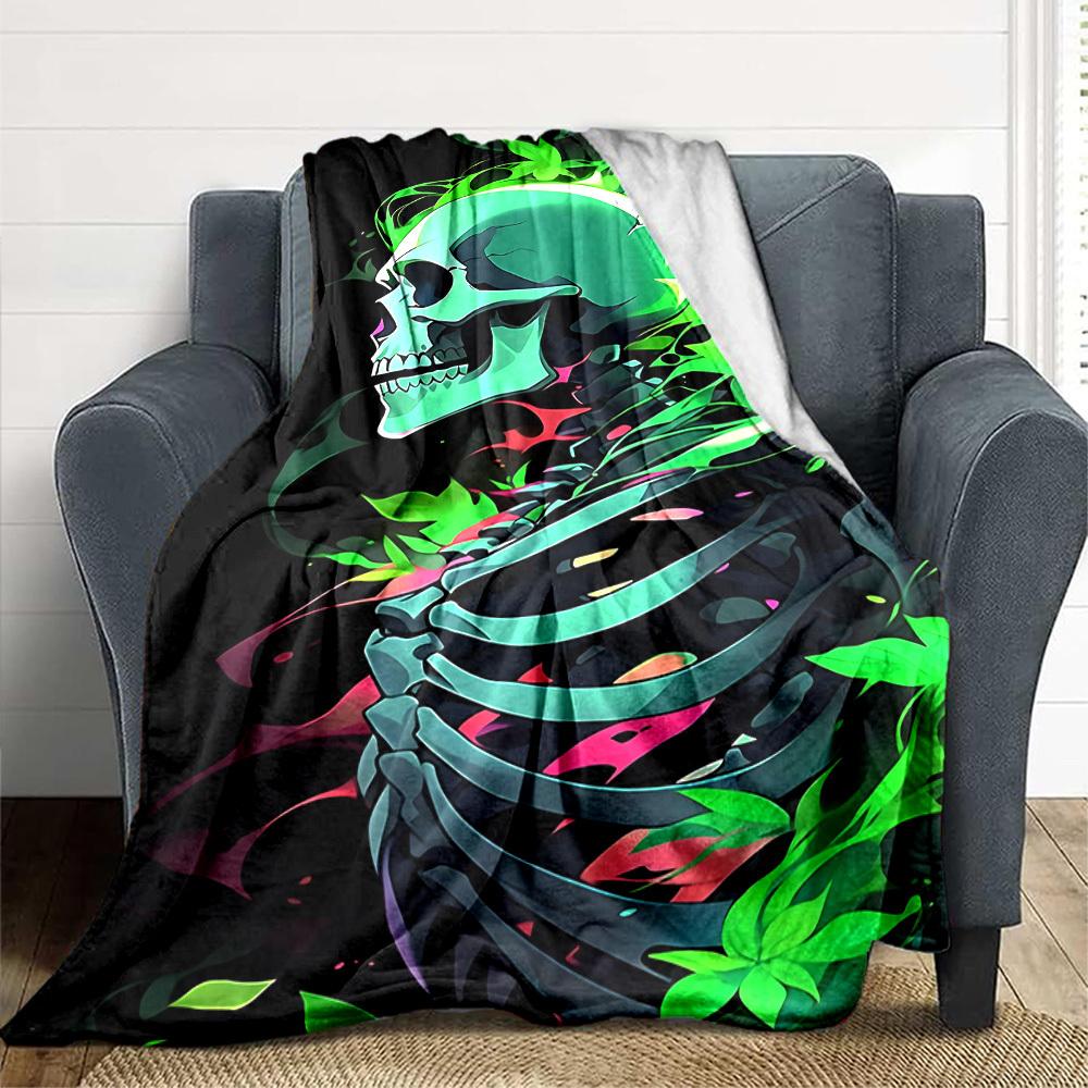 1PC Neon Skull Blanket, Throw For Sofa, Bed, Travel, Camping, Livingroom, And Bed, Printing Blanket With Soft And Warm Fabric Yy250918166