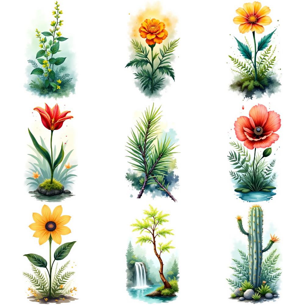 9 Sheets Temporary Tattoos for Men Women Colorful Flower Plant Fake Tattoos Waterproof Body Art Arm Disposable Tattoo Stickers