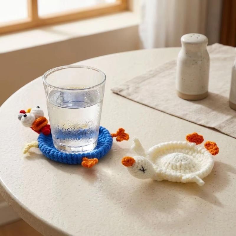 Animal Crochet Coasters Cartoon Desk Accessories Cup Placemat Handmade Decoration Knitted Gifts