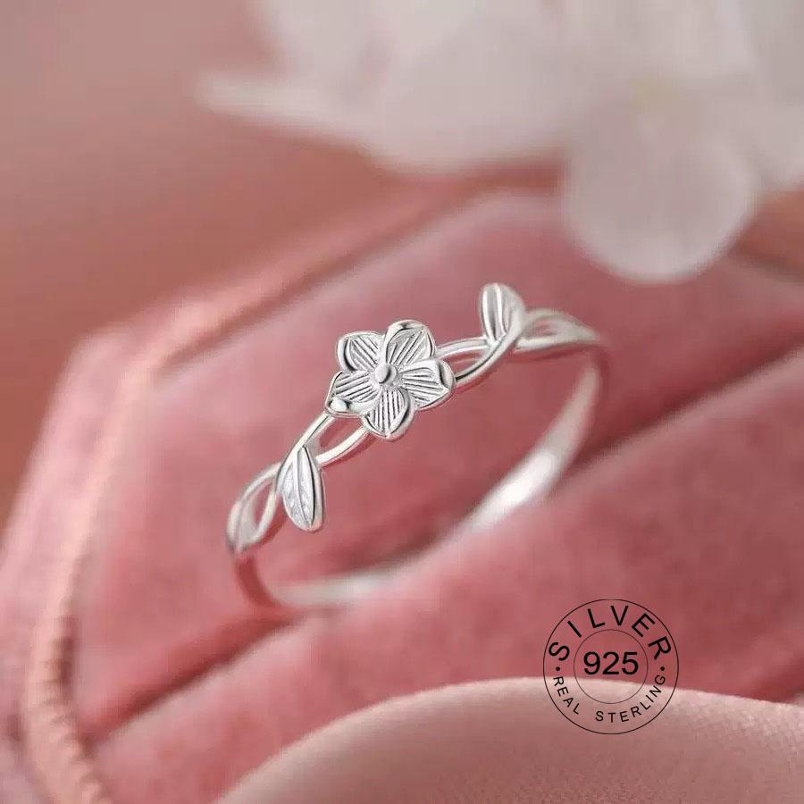 Xiaomi 925 Sterling Silver Rings For Women Geometric Fine Jewelry Finger Adjustable Plant Leaf Star Zircon Ring For Party Birthday Gift