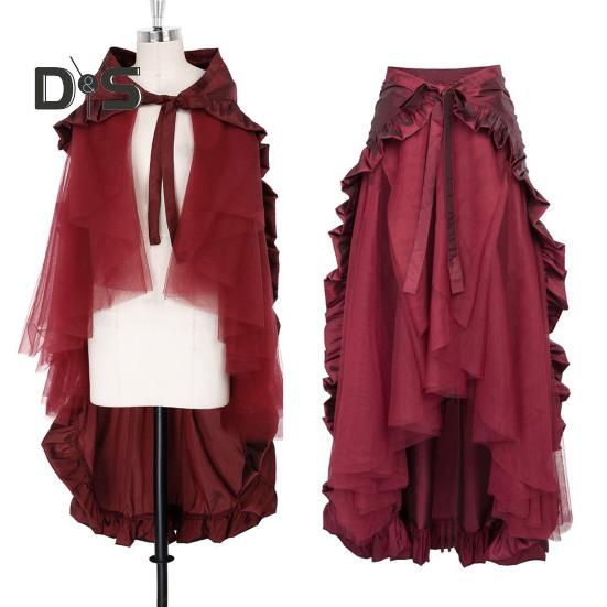 Damen Halloween Rock Cosplay Unregelmäßiger Rüschensaum Schnürung Hohe Taille Mesh Patchwork Steampunk Viktorianisch Performance Rollenspiel Fotografie Tanzen