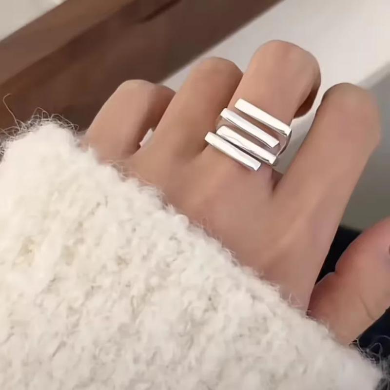 Sam Panda 925 Silver Rings For Women Men Fine Jewelry Finger Adjustable Open Vintage Chain Ring For Party Birthday Gift