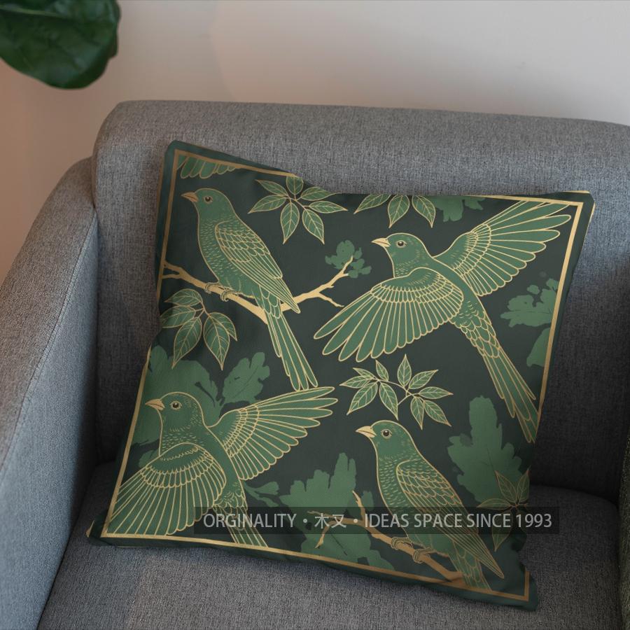 2D Exquisite Green Birds Pattern Throw Pillow Pattern Cushion Cover Suitable For Sofa Bedroom Car Pillow Cover