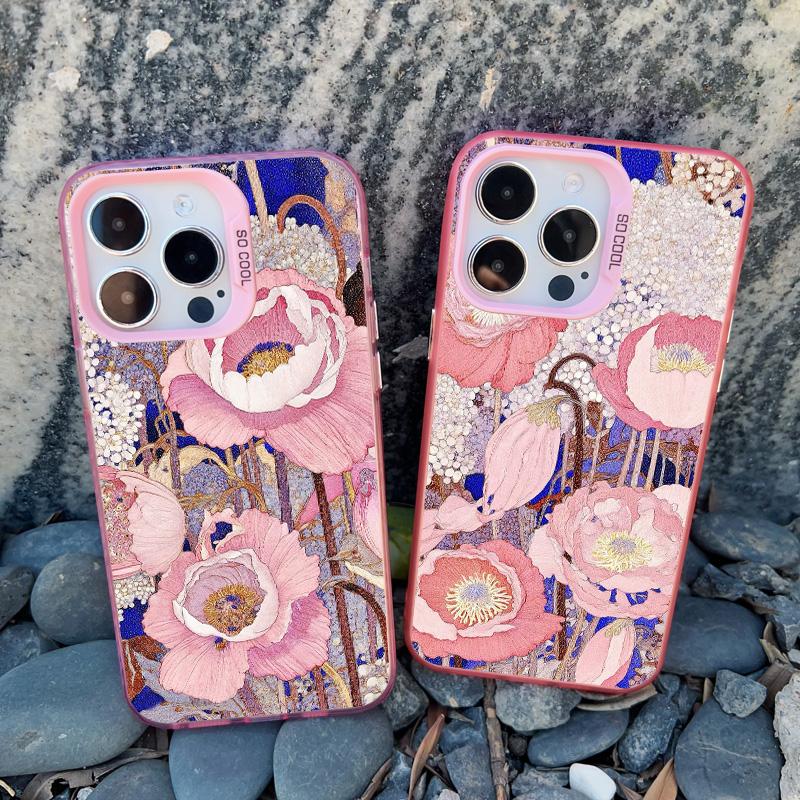 Flower Summer Pink Floral Phone Case For iPhone 14 15 16 Pro Max Plus 13 11 12 Mini Pro Max Shockproof Laser Back Cover Fundas