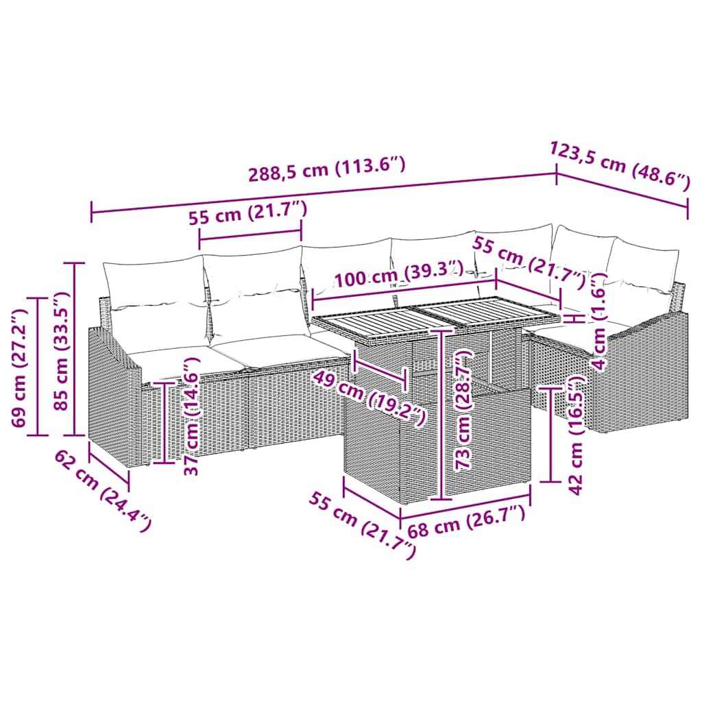 Garden Sofa Set with Storage 7 pcs Grey Poly Rattan