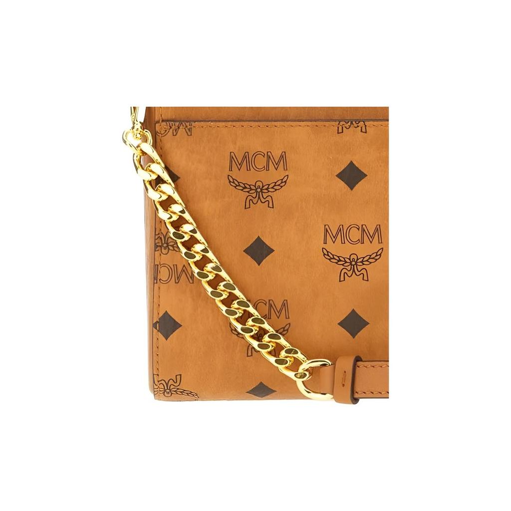 MCM Tracy Printed Logo Gold Hardware PU Envelope Shoulder Bag Women bags Brown MWREAXT06CO001